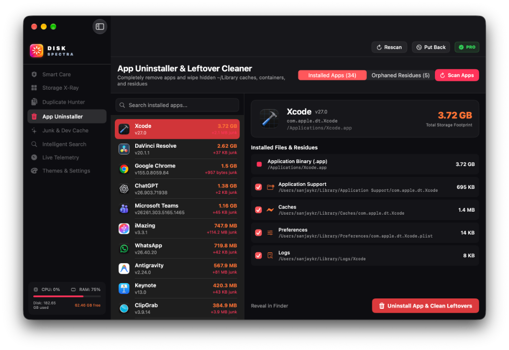 DiskSpectra App Uninstaller