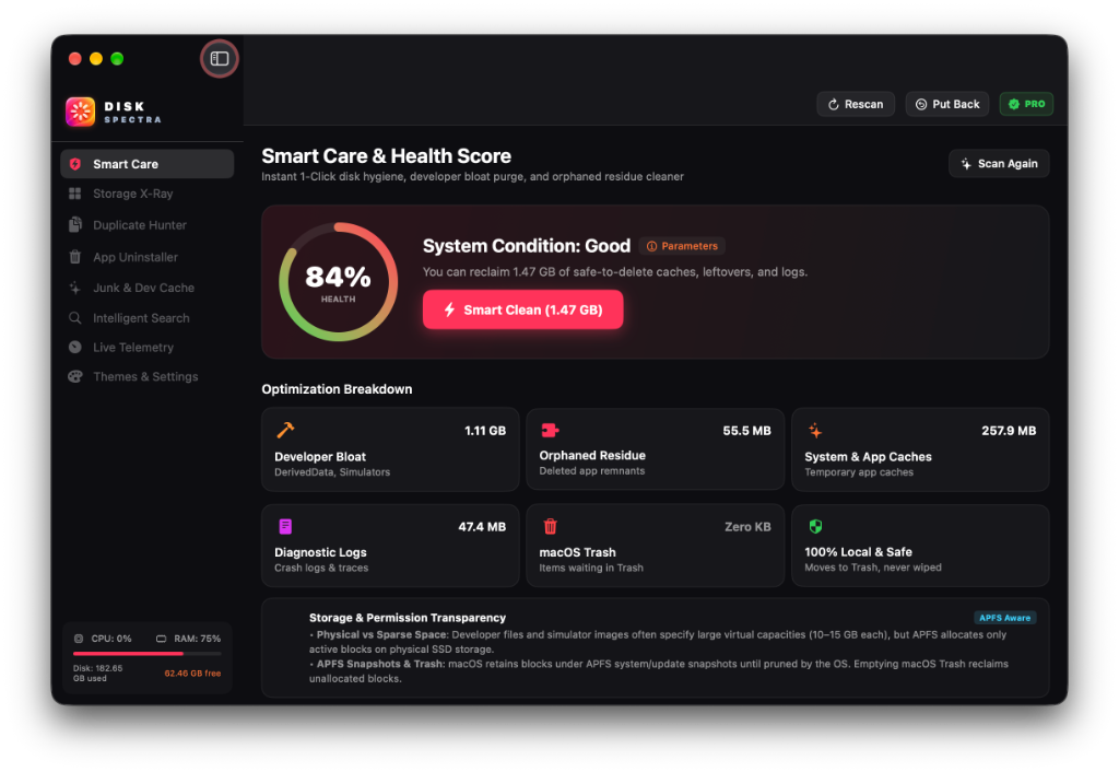 DiskSpectra Smart Clean & Health Score