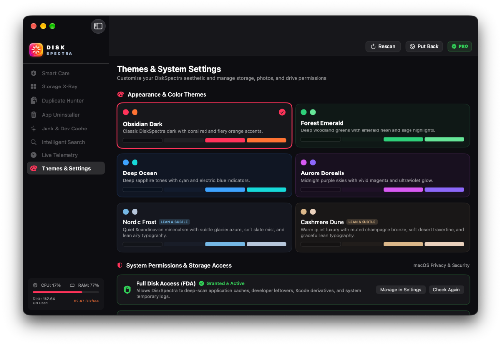 DiskSpectra Themes and System Settings